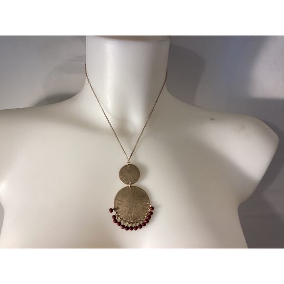 1804 NWT Fashion Geometric Double Disk Dangle Statement 18" Necklace w/Earrings - Picture 2 of 2